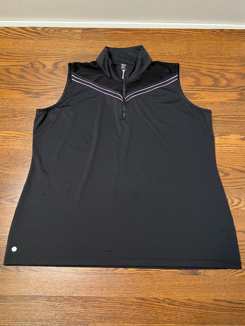 EP New York Sleeveless Zip Mock Polo in Black and Purple size Women’s 1X